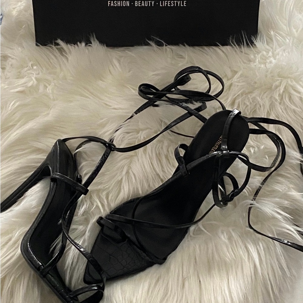 PrettyLittleThing Black Lace-Up Heels